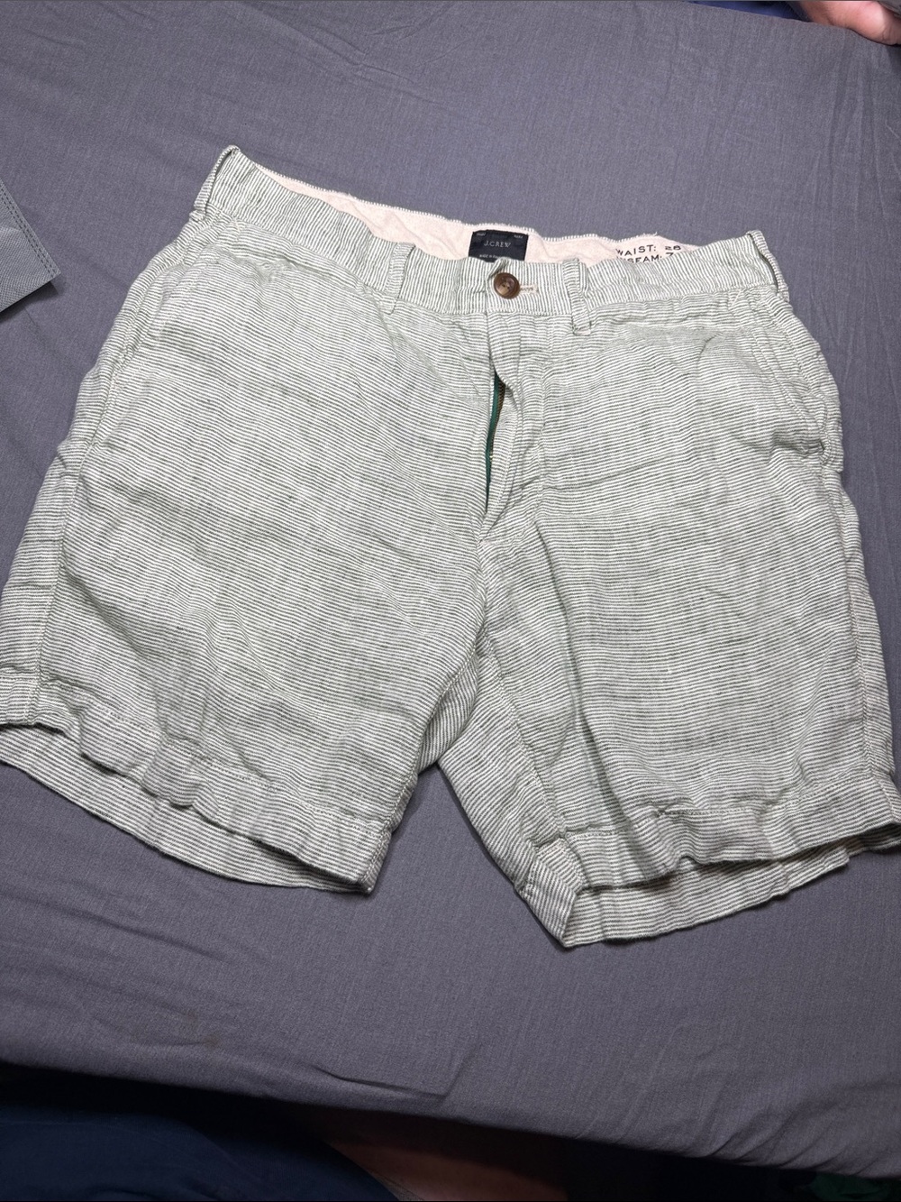 J. Crew Pale Green Striped Men’s Flat-Front Shorts